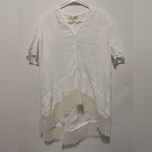 MAJE Lexia Cocoon Tunic Top Ecru Lace Hem V-Neck Blouse size 1 - Picture 3 of 14
